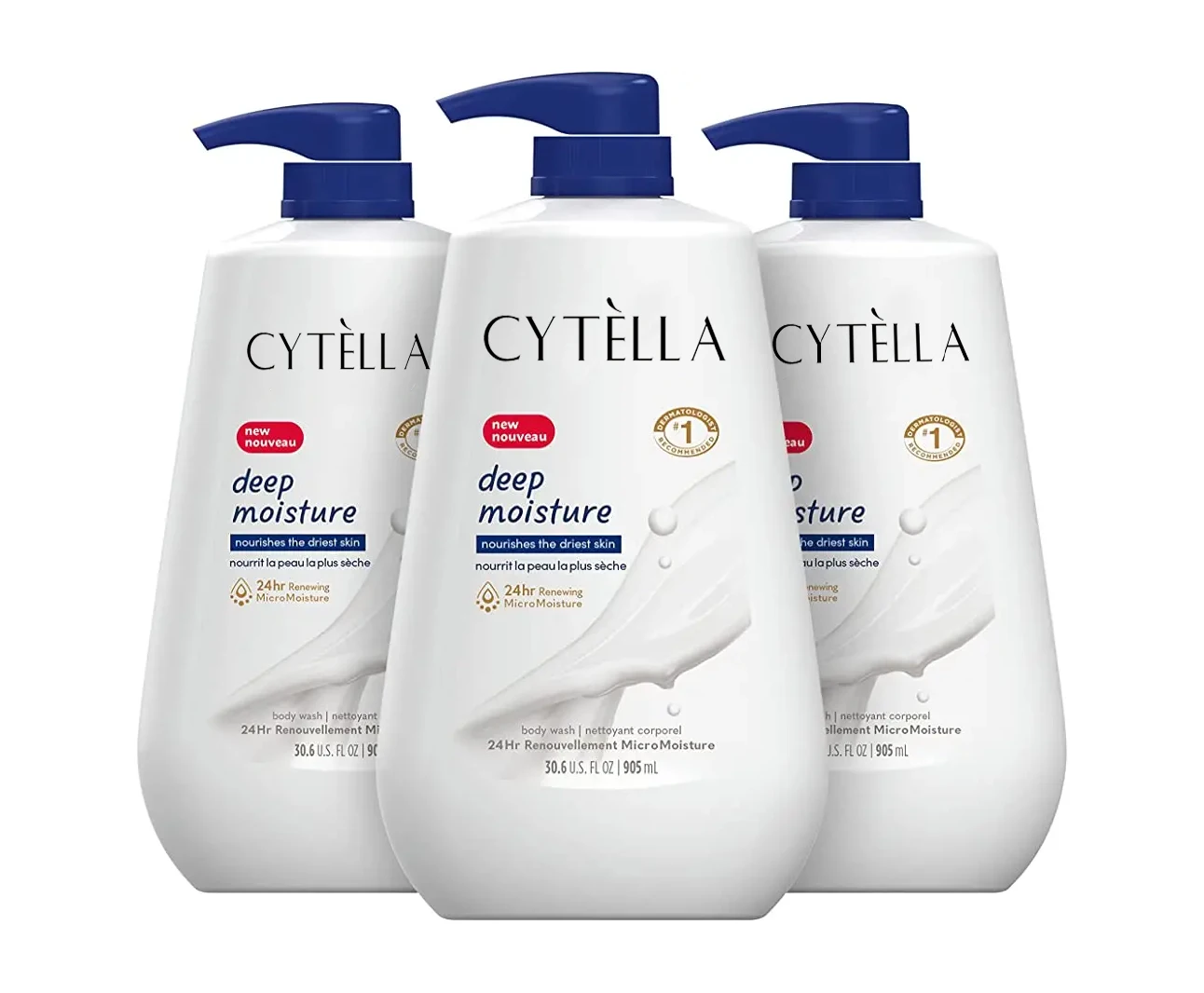 Body Wash For Dry Skin 3 Counts Moisturizing Cleanser with 24-hr Renewing Nourishes Skin