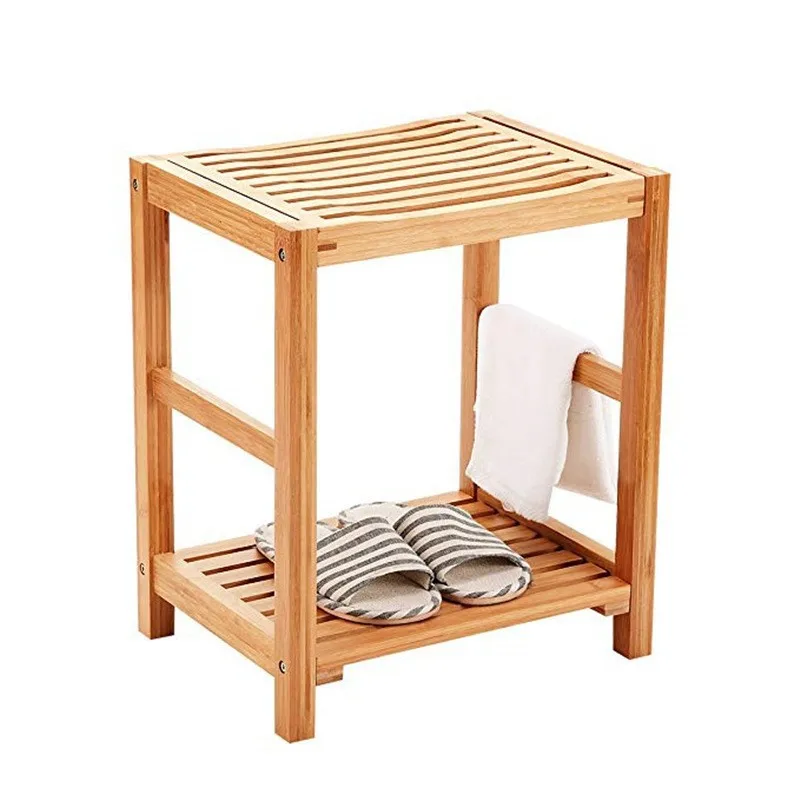 cheaper Bamboo Seat with Storage Shelf for Inside Shower Legs Shaving with stainless steel