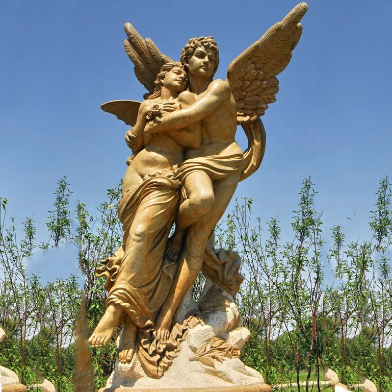 Hand Carved Life Size Marble Egypt Cream Lover Angel Statue