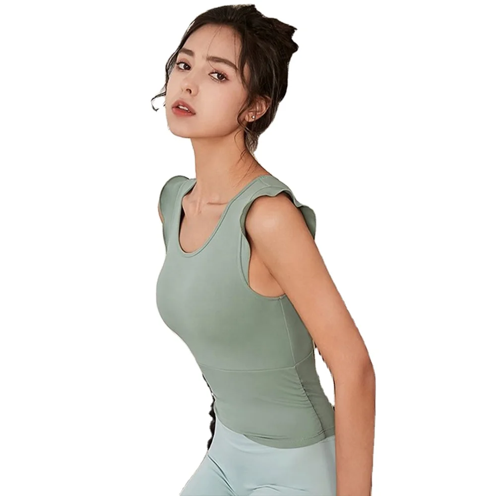 Exquisite Workmanship Recyclable 76% Nylon 24% Spandex Solid Active Wear Yoga Outfit Tank Top Women