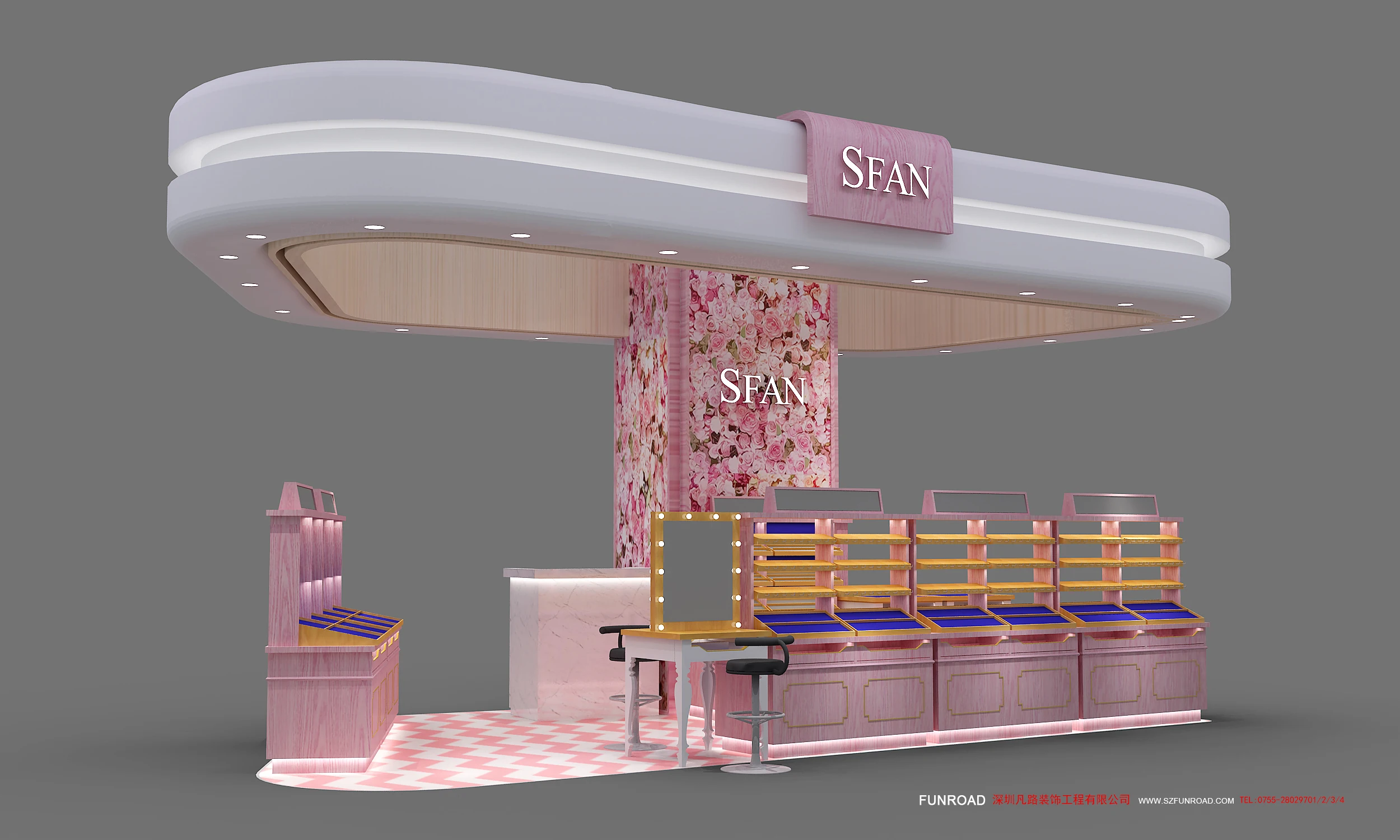 Роскошный Розничный торговый центр для макияжа/косметики/ухода за кожей/парфюмерный витринный киоск дизайн косметического магазина