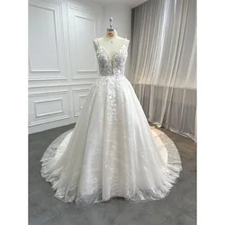 Custom Women Luxury Vestidos De Novia Glitter Beaded Lace Bridal Wed Ball Gown Vintage Pearls Wedding Dresses for Brides 2022