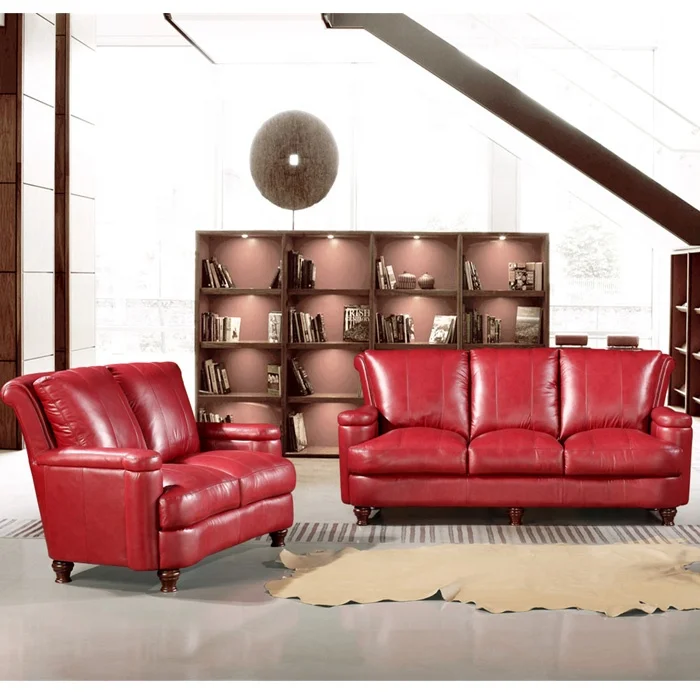Итальянский кожаный диван мебель для гостиной красный из натуральной кожи