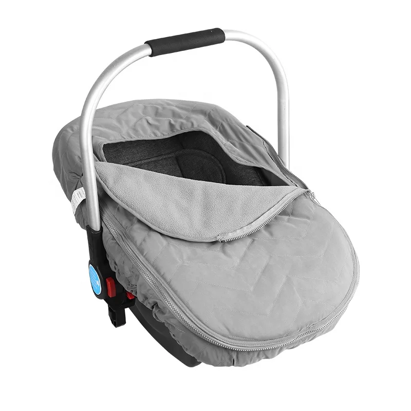 New Arrival Grey Polyester Peach Fleece Silk Infant Carrier Seat Cover With Zipper