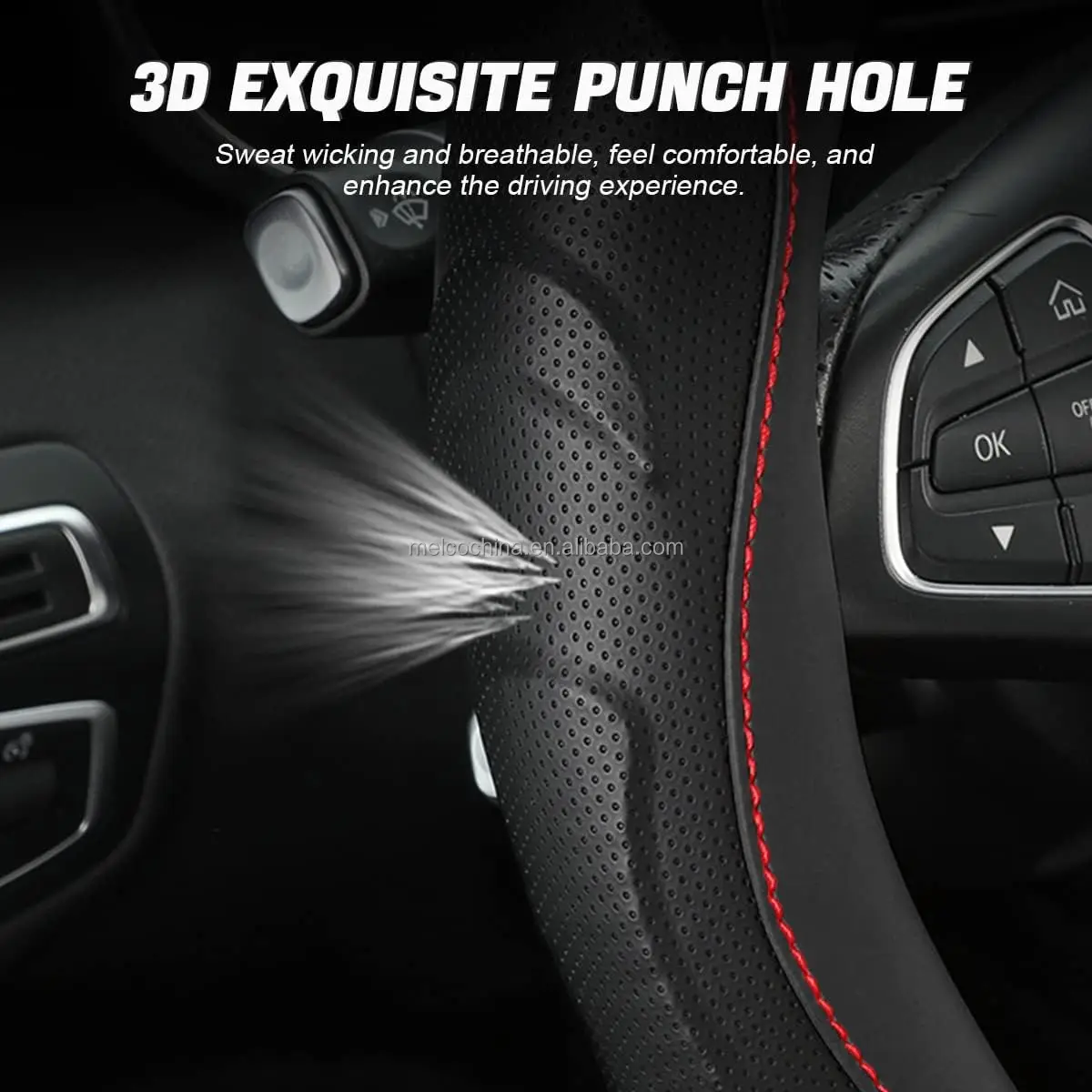 MELCO Advanced Traction Grip, Car Steering Wheel Cover for Truck Van SUV Auto,Black /Red, Steering Wheel Cover for Car