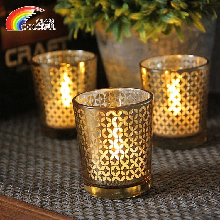 Cheap wholesale home decorated gold votive glass candle holders gold wedding party decoration