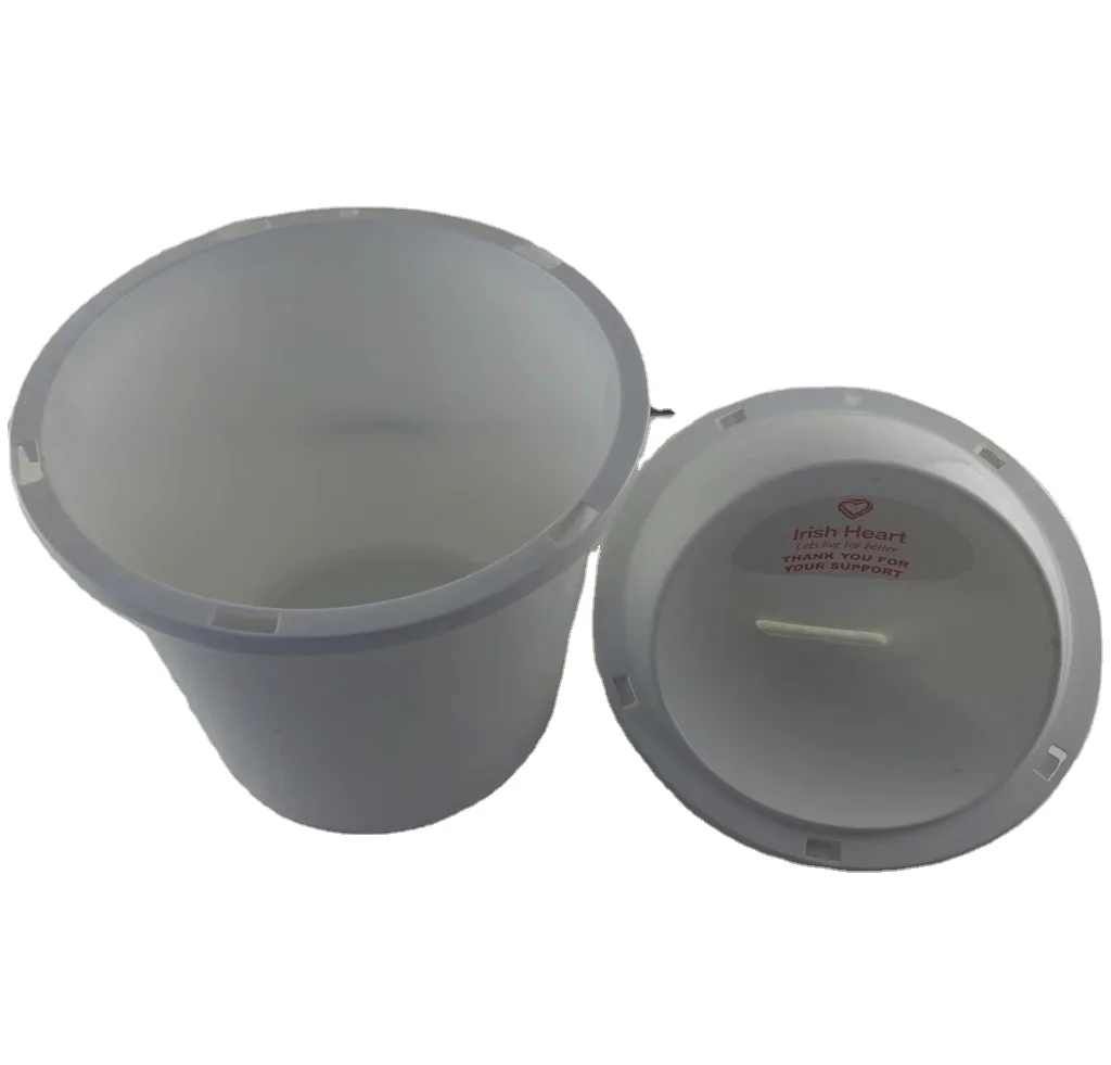 White money-box, plastic bucket with lid and handle for charity fundraising advice and voting mail storage and collection