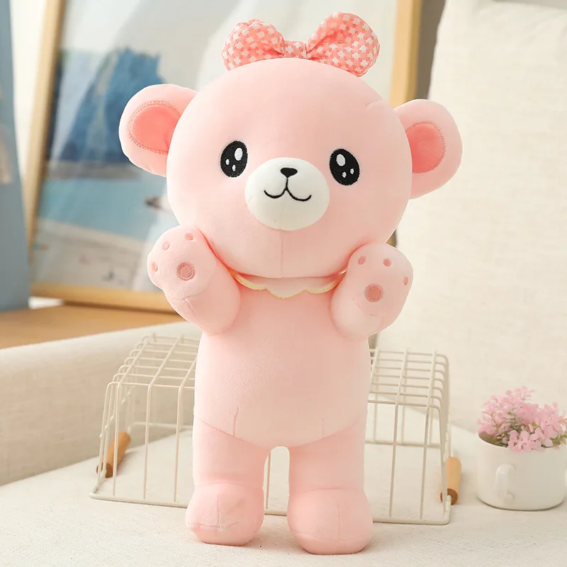 High quality stuffed soft giant pink blue teddy bear with bow plush toys