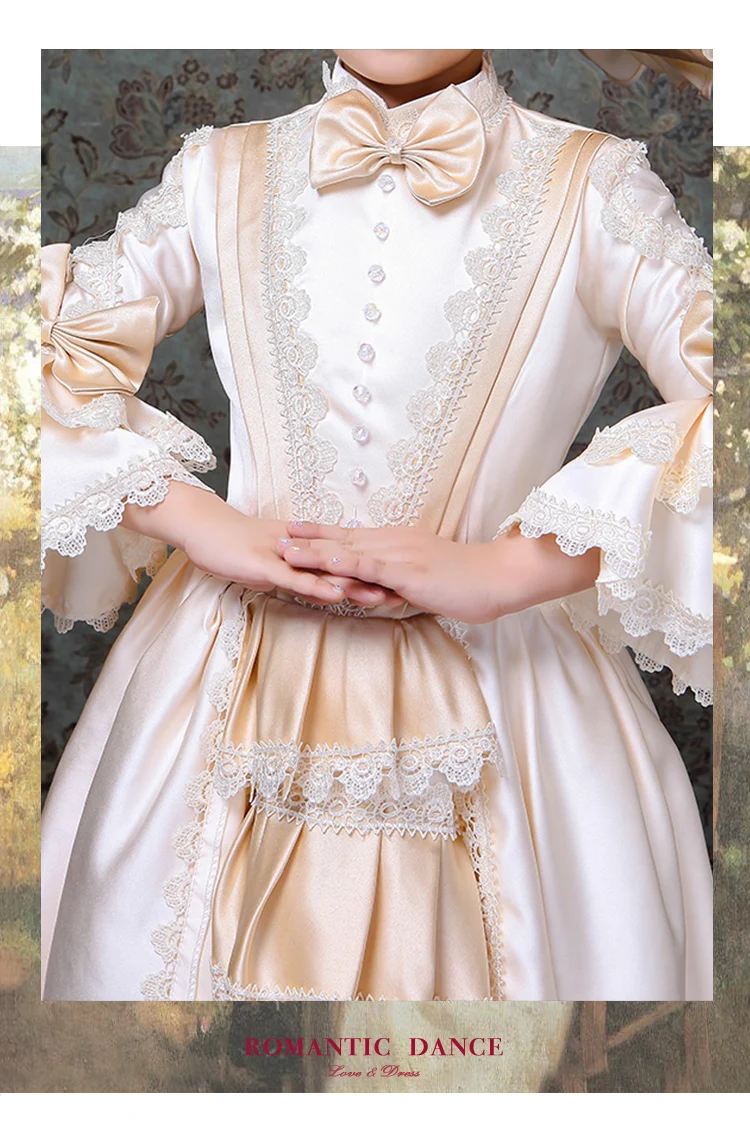 Kid Girls Retro Dress Medieval Princess Dress Cosplay Costumes Girl Square Neck Puff Sleeve Party Dress Ball Gown