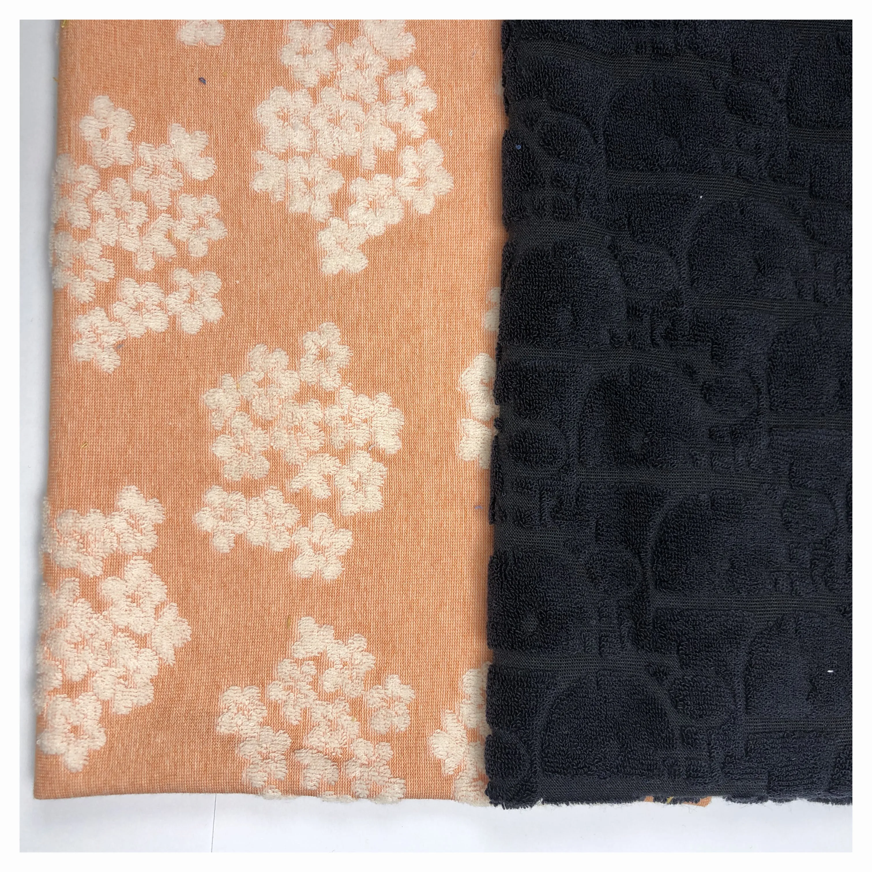 Hot customize pattern cotton polyester jacquard TC terry animal pattern fabric 3d flower lace embroidered f  for women bathrobes