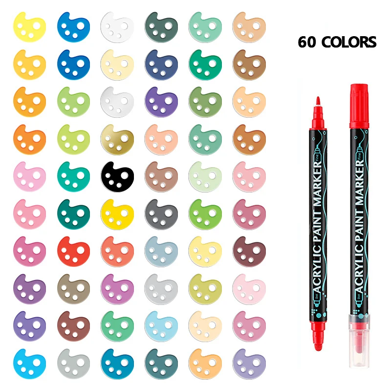 Premium 36-Color Acrylic Pigment Marker Pen Quick-Drying Odorless Double-Ended with Metal Tip Set in Plastic Material