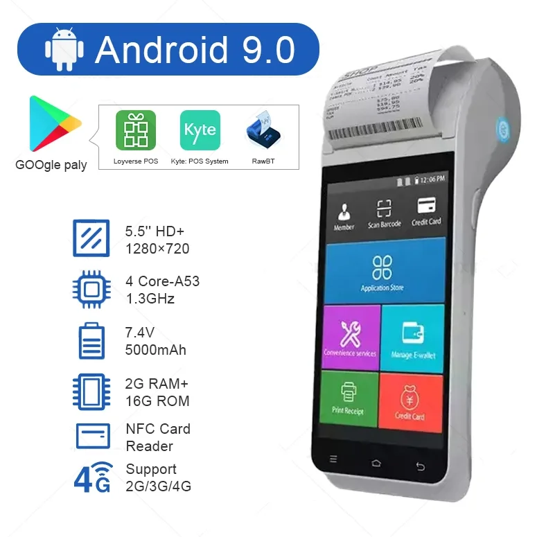 Hot Sale 5.5 Inch Bluetooth Connectivity Portable POS Machine NFC Payment Wireless Handheld Android Touch Cash Register Shops