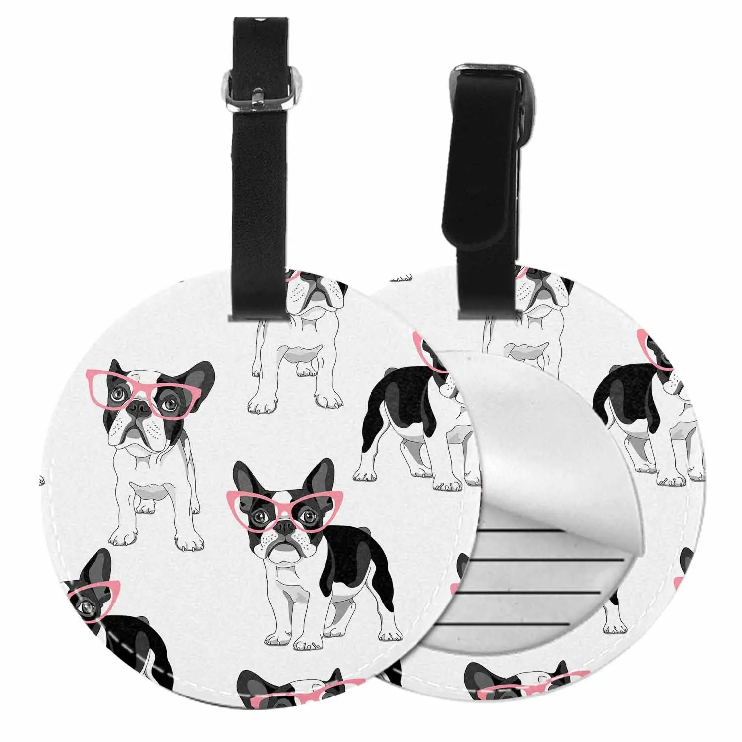 Printed dog and cat round leather luggage label supplier customized personalized pattern anti-loss identification luggage tag