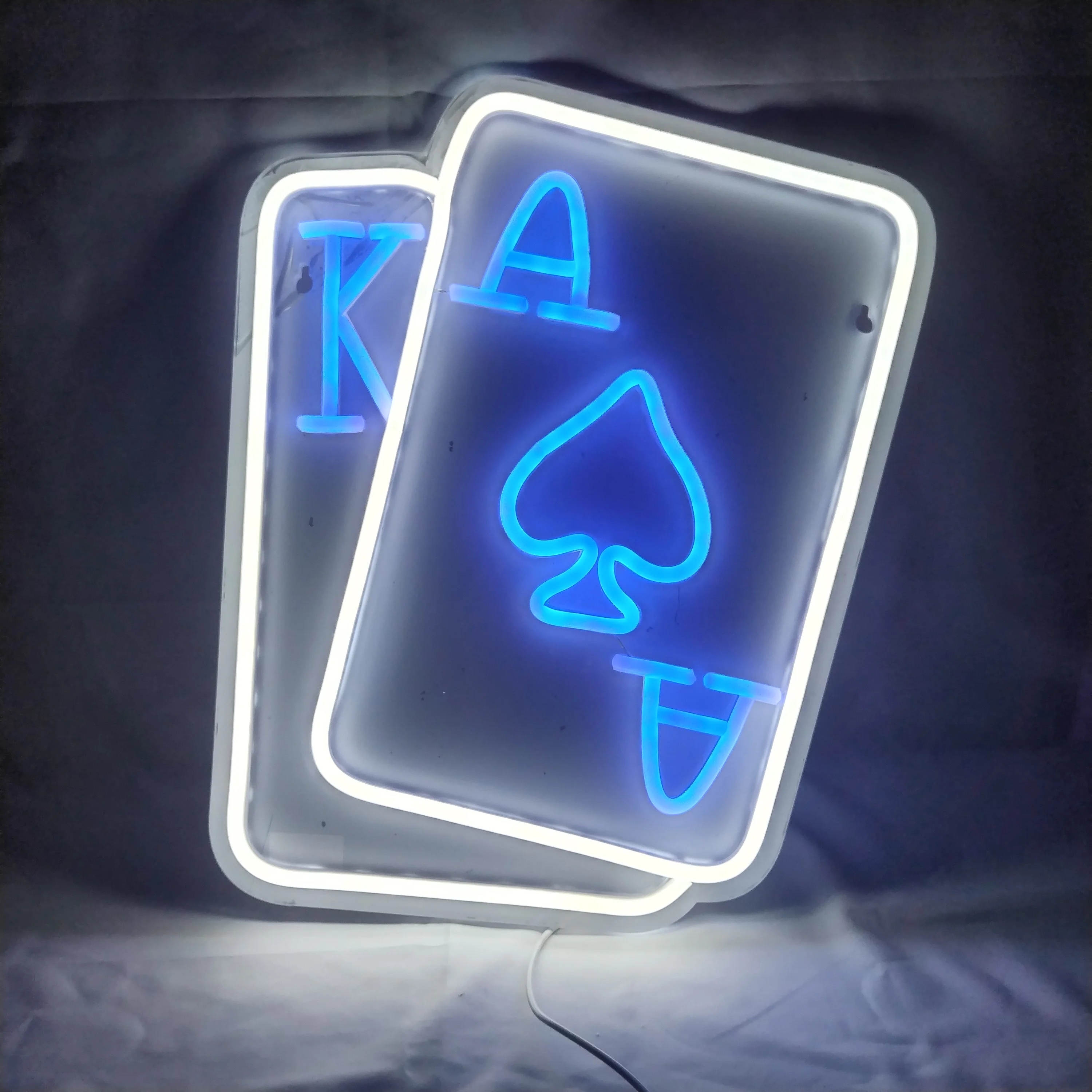 Playing Cards Neon Signs for Wall Decor Poker Teens Led Neon Light Blue White Usb Light Sign for Bedroom Casino Bar Hotel