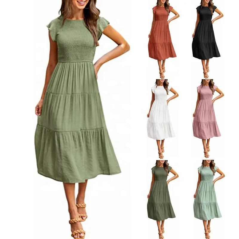 Eco-Friendly Pleated Layered Short Sleeveless Dress for Women Large Hem Casual Clothes for Club Nights Free Size