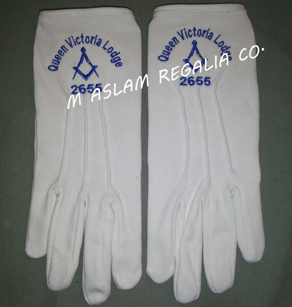 Masonic White Cotton Gloves | Custom logo Machine Embroidered Masonic Gloves