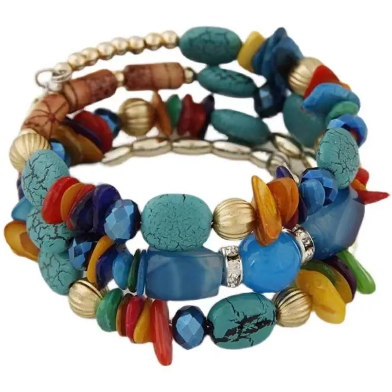 MIYOUKE Stone Turquoise Shell Beaded Bracelet Multi-layer Winding Handmade Bracelet Bohemian Style Bracelet