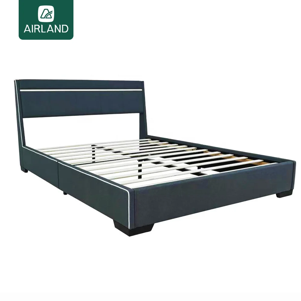 Customized High Quality King Double Size Upholstered Bed Designs Wooden Up-holstered Beds with Led for Bedroom Furniture
