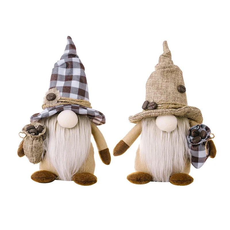 2PCS Coffee Gnomes Home Decor Coffee Doll Gnome Ornament Holding Coffee Bean Fabric Product Figurine