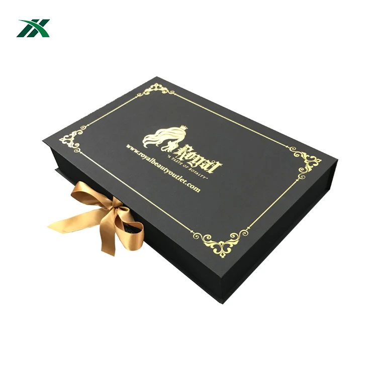 Custom Logo Design Wig Virgin Bundle Hair Boxes Weave Extension Packaging Rigid Cardboard Paper Gift Boxes with Ribbon