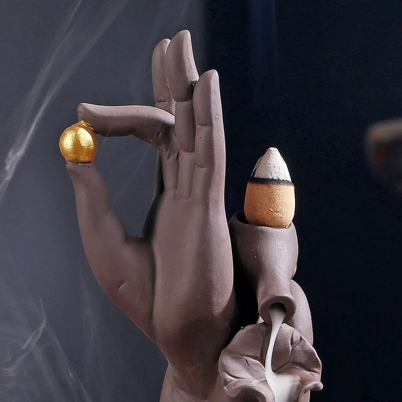 Buddha Hand Series Backflow Incense Burner Indoor Smoke Waterfall Incense Holder Creative Ceramic Incense Burner