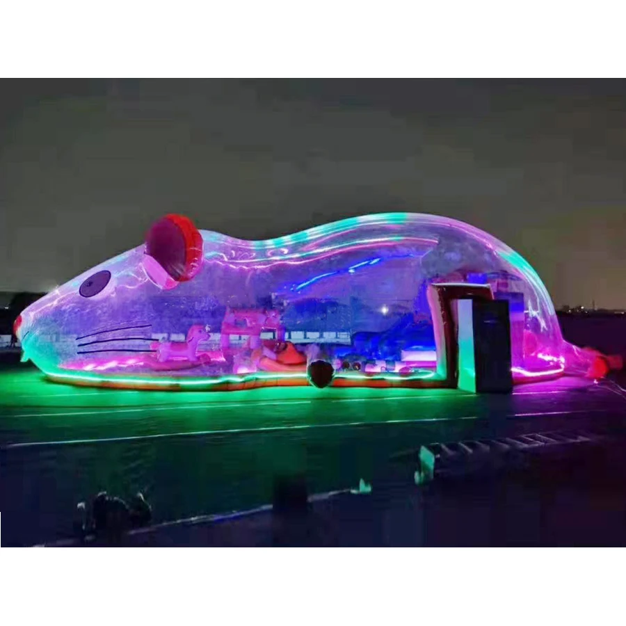 New design kids pink mouse inflatable fun park in clear bubble with LED light for outdoor or indoor use