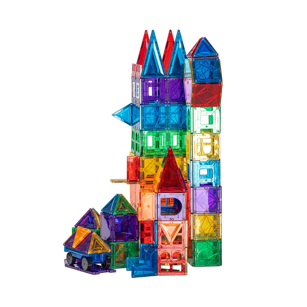 latest design of educational puzzle class DIY 3D 100 pieces of kids magnetic building blocks magnetic tiles marble run