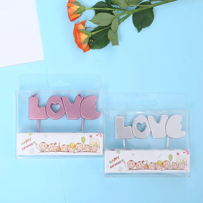 2024 Hot Sale Love Design Candle Gold Paint Electroplated Cake Candles for Christmas New Year Happy Birthday Party Shape