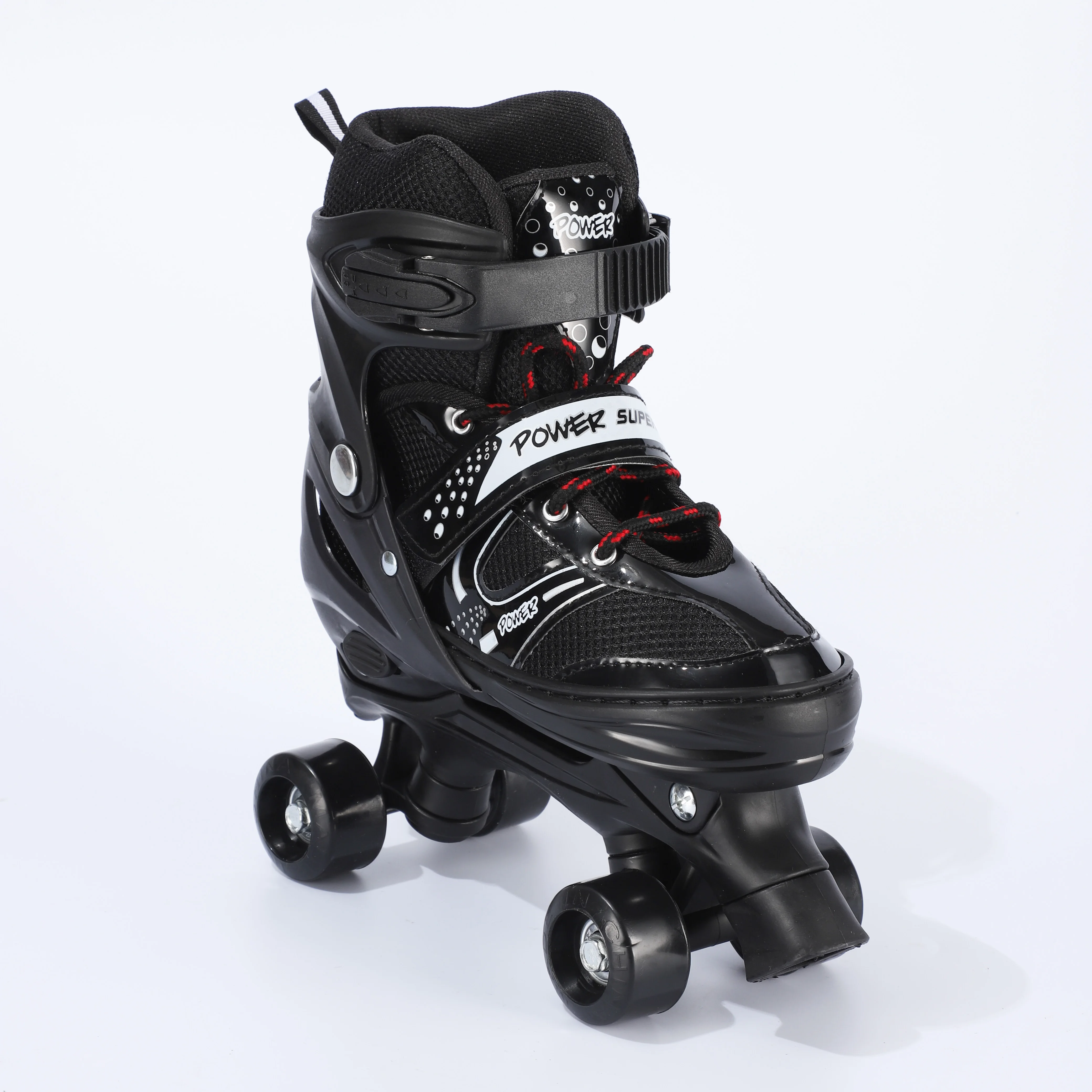Power Superb Adjustable Roller Skate Shoes 2-Rows 4-Wheels Black