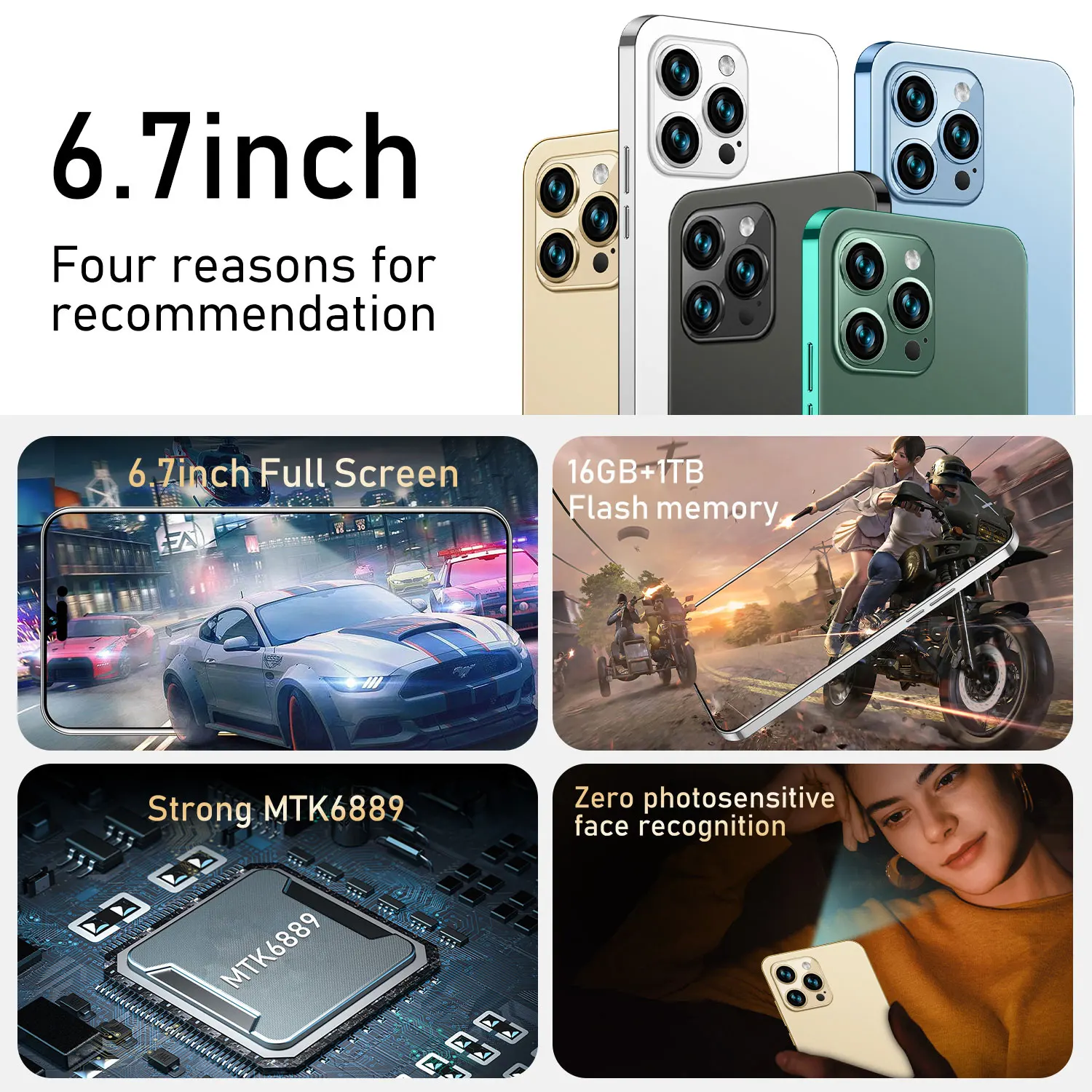 Hot Selling Phone14 Pro Max Original 16GB+1TB 6.7 Inch Android 12.0 Double Sim Card Mobile Phone Cell Gaming Phone 5G Smartphone