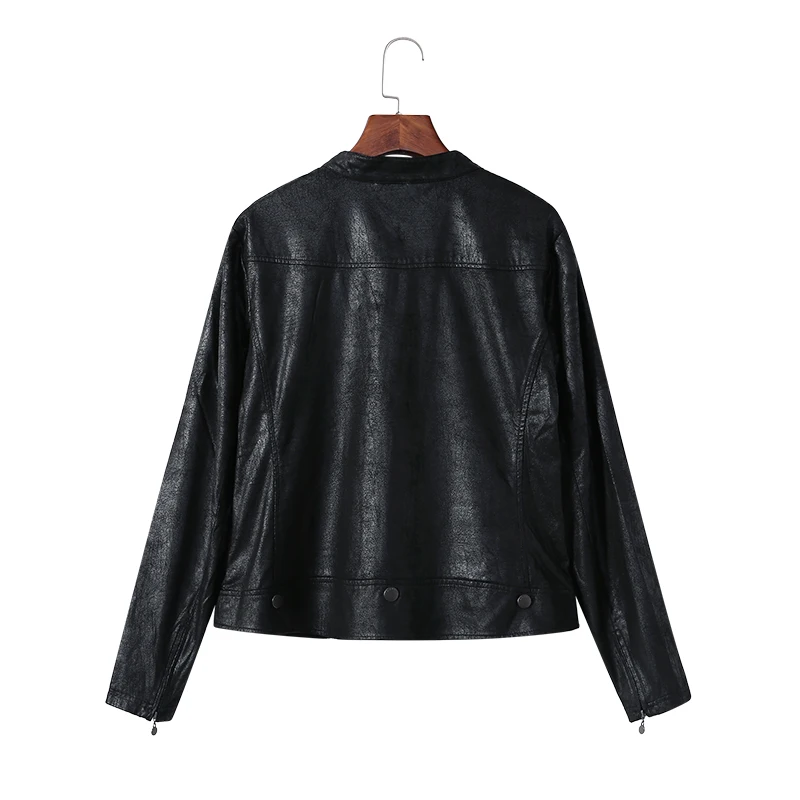 Casual PU Leather Jacket Women Classic Zipper Short Motorcycle Jackets Lady Autumn Soft Leather Basic Coat Black