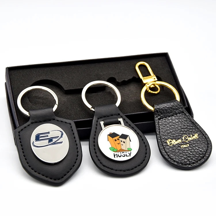 High quality promotion cowhide gravure printing epoxy logo metal cute luxury pu leather keychain