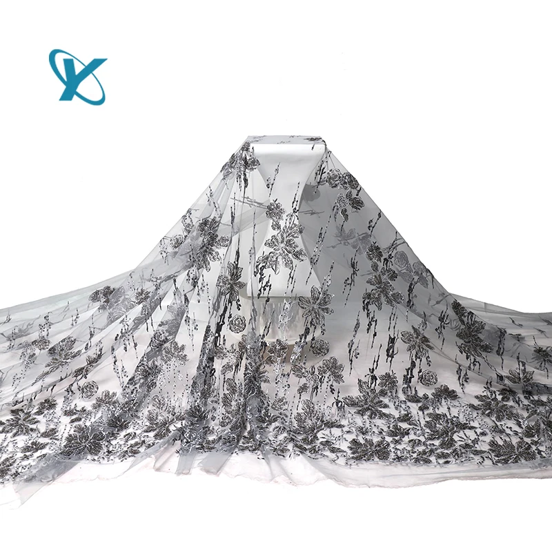 Высококачественная кружевная ткань ручной работы, украшенная бисером и кристаллами, с 3d вышивкой