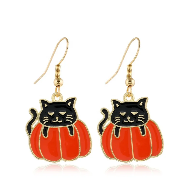 Halloween Dangle Earrings Punk Witches Skull Cat Bat Crystal for Women Gift