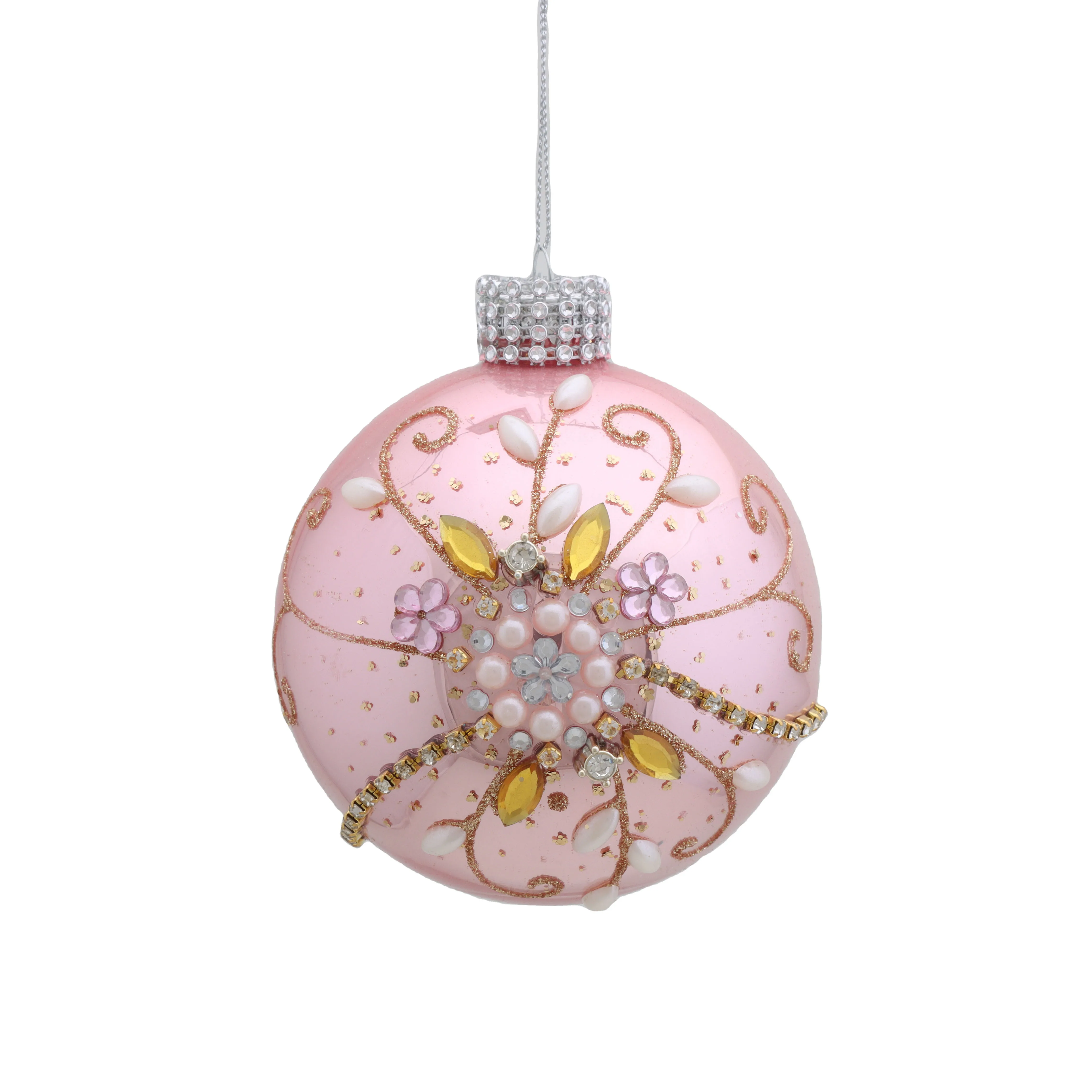 Top Quality Christmas Glass Ball Ornament Silver Glass Bauble Globe Sphere With Flowers For Xmas Tree Decoration