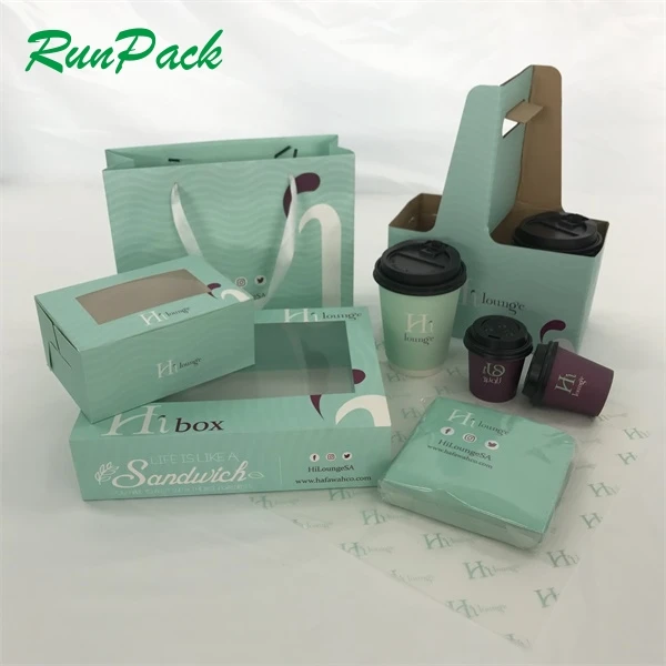 Wholesale price coffee drinking tea paper cup with holder disposable food container cake bakery beverage shop