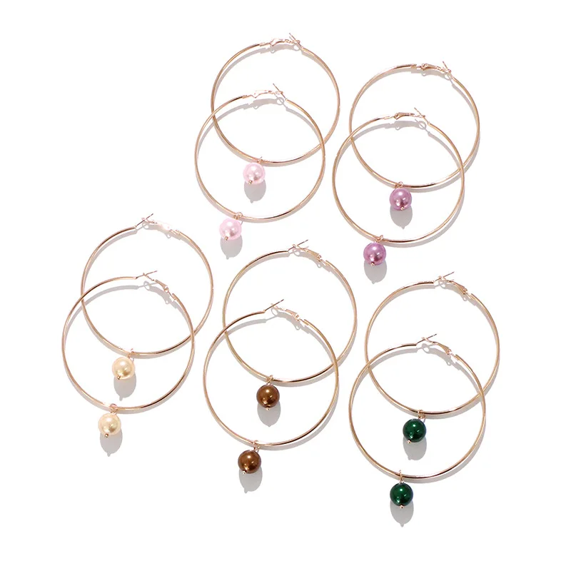 BINSHUO Wholesale Customization Hawaiian Jewelry Big Hoop Gold Plating Multicolor Pearl Pendant Earrings For Women Girl