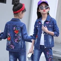 SE3188 4-12 years big girl clothing fashion and comfortable jeans jacket 3pcs set denim jacket+jeans+shirt set