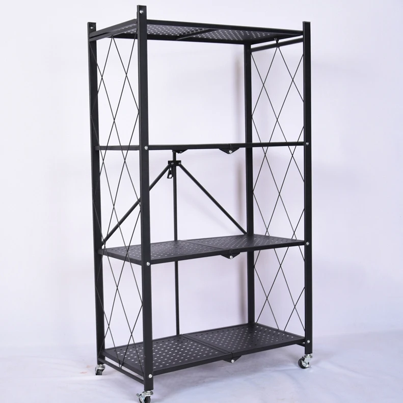 Promotion Cheap Price Top Quality Large Capacity Home Shelving Black Powder Coating Iron Metal Warehouse Storage Rack with Wheel