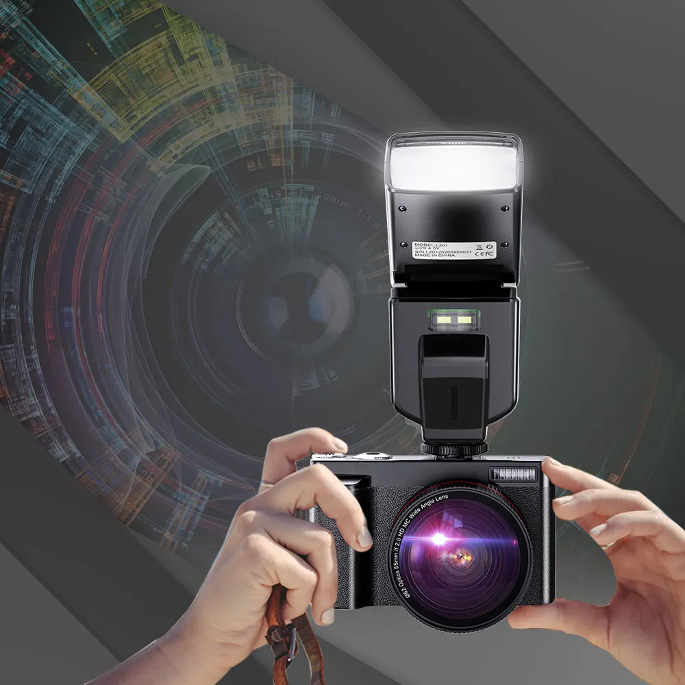 TOPU.Y 2.88 inch IPS screen CMOS sensor 44MP 16x digital zoom digital photo video camera with Flash Speedlite and Marco Lens