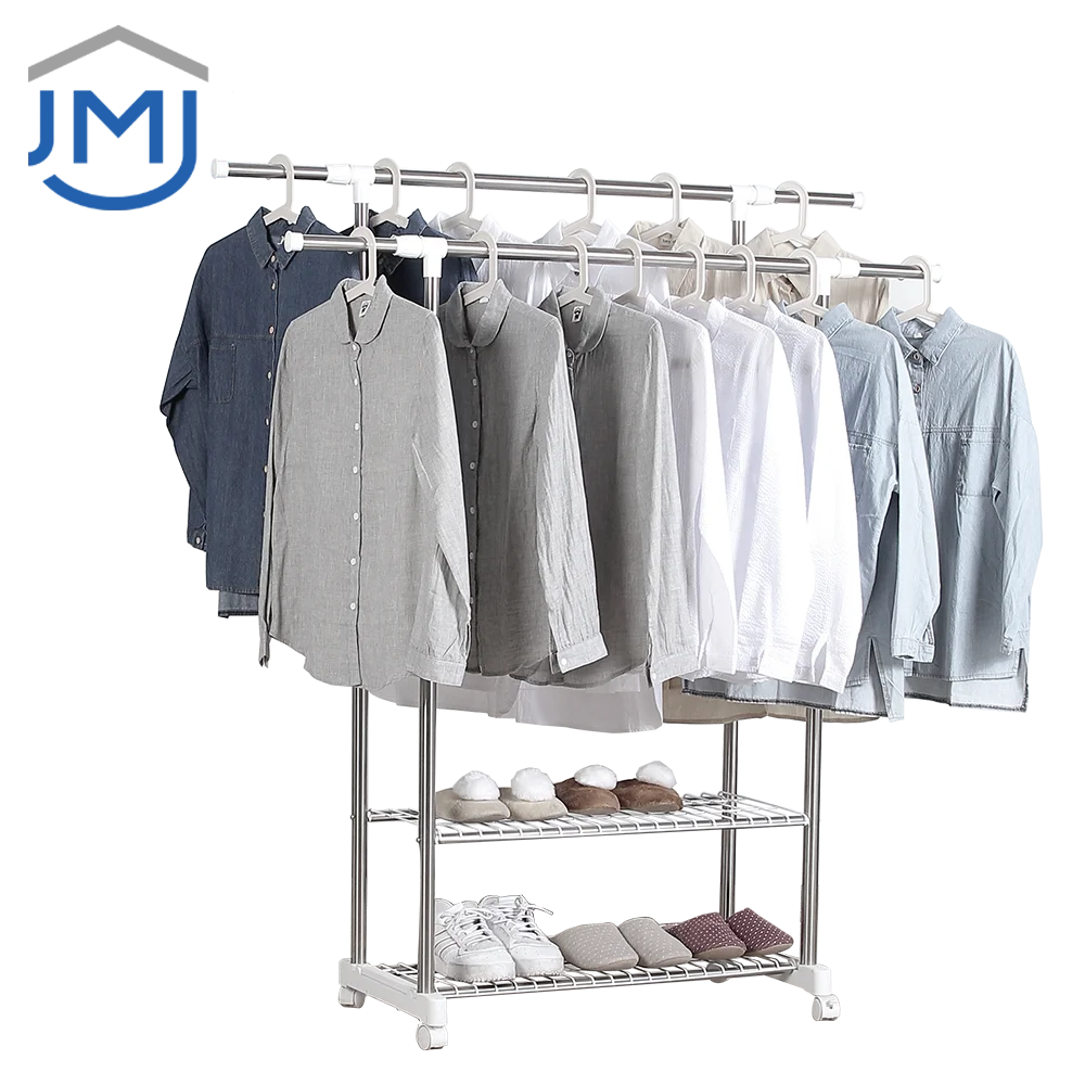 2021 OEM Custom Clothes Stand Hanger with Wheels Stainless Steel Clothes Rack