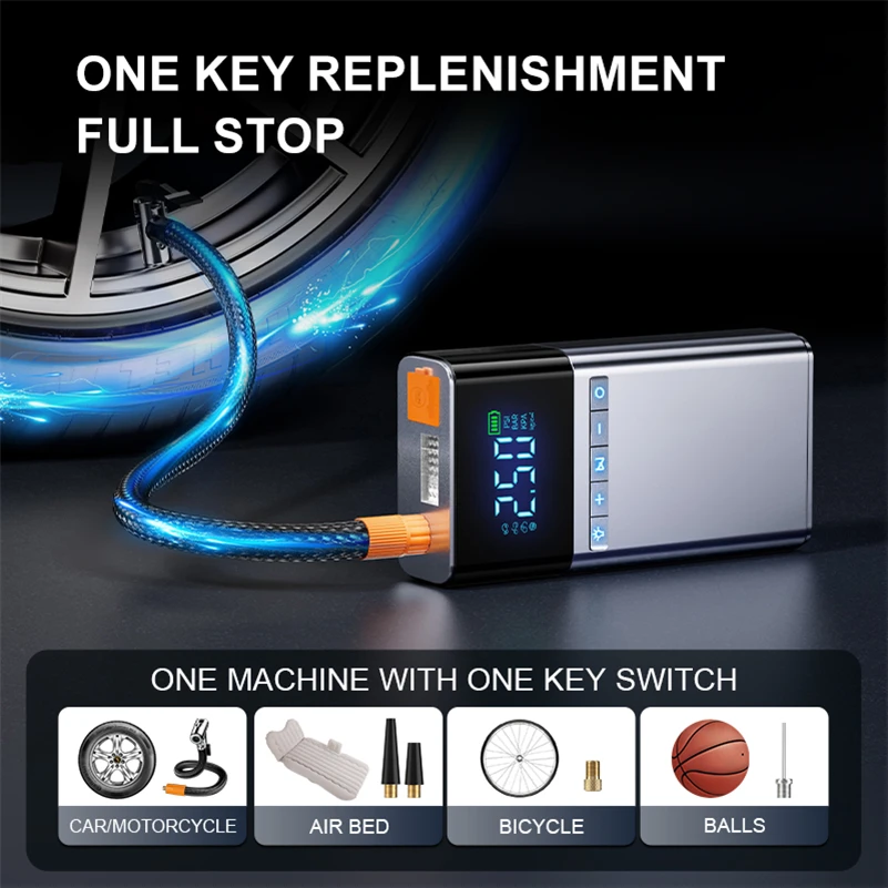 Multifunction Car Tyre Compressors 12V DC Auto 6000mah Battery Tire Inflator Jump Starter for Car Accessories with LED Light