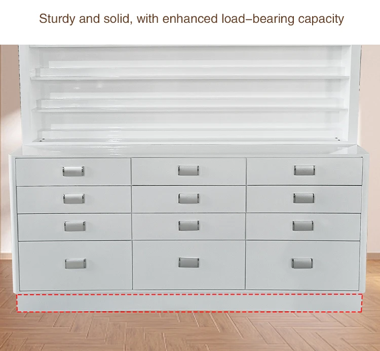 Custom Salon Furniture White Nail Polish Cabinet Display Rack With Drawers