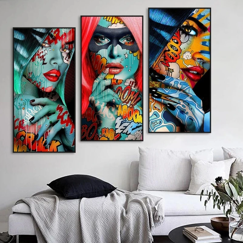 Graffiti Cool Girl with Colourful Tattoo Poster Prints Portrait Art Canvas Painting Wall Art Pictures for Living Room Home Decor