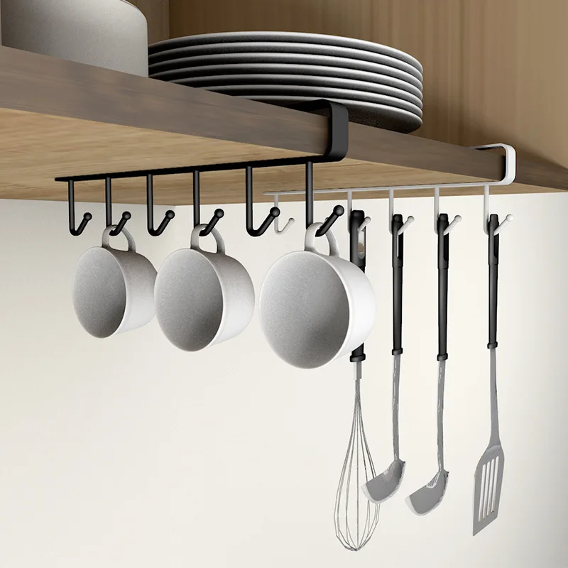 
No trace hook for cabinet, six sets of nail free storage rack for kitchen, creative metal iron kitchenware shelf 