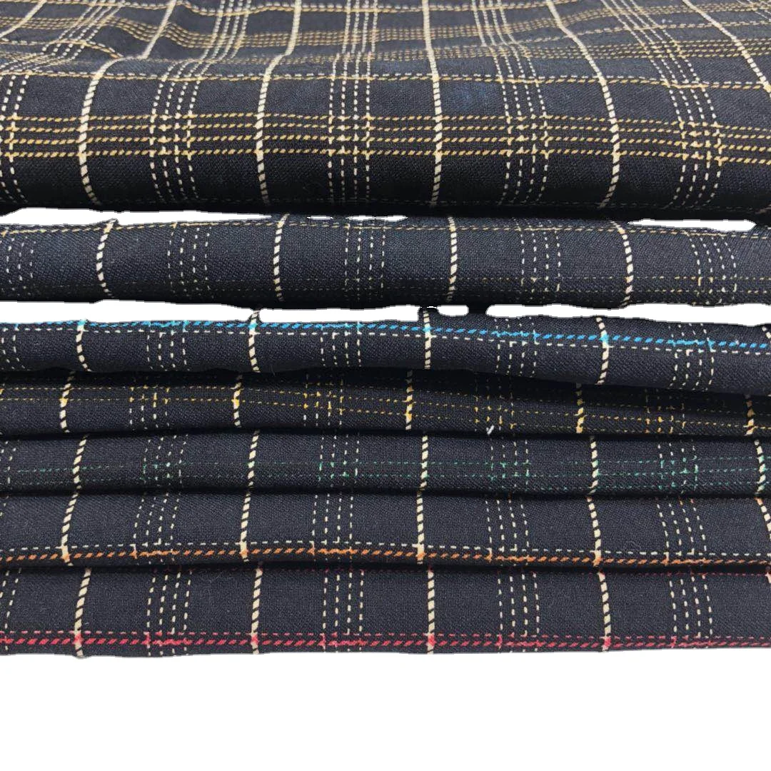 
bengaline printed checked fabric with Nylon Rayon Spandex for pants 