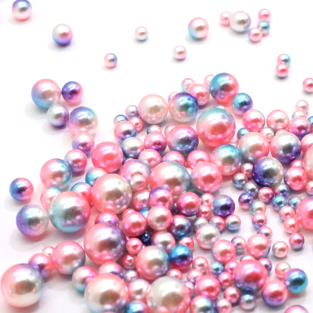 Mix Size Round Gradient Pearl Beads No Hole Aurora Pearls For Crafts DIY Sewing Jewelry Making Accessories Slime Material