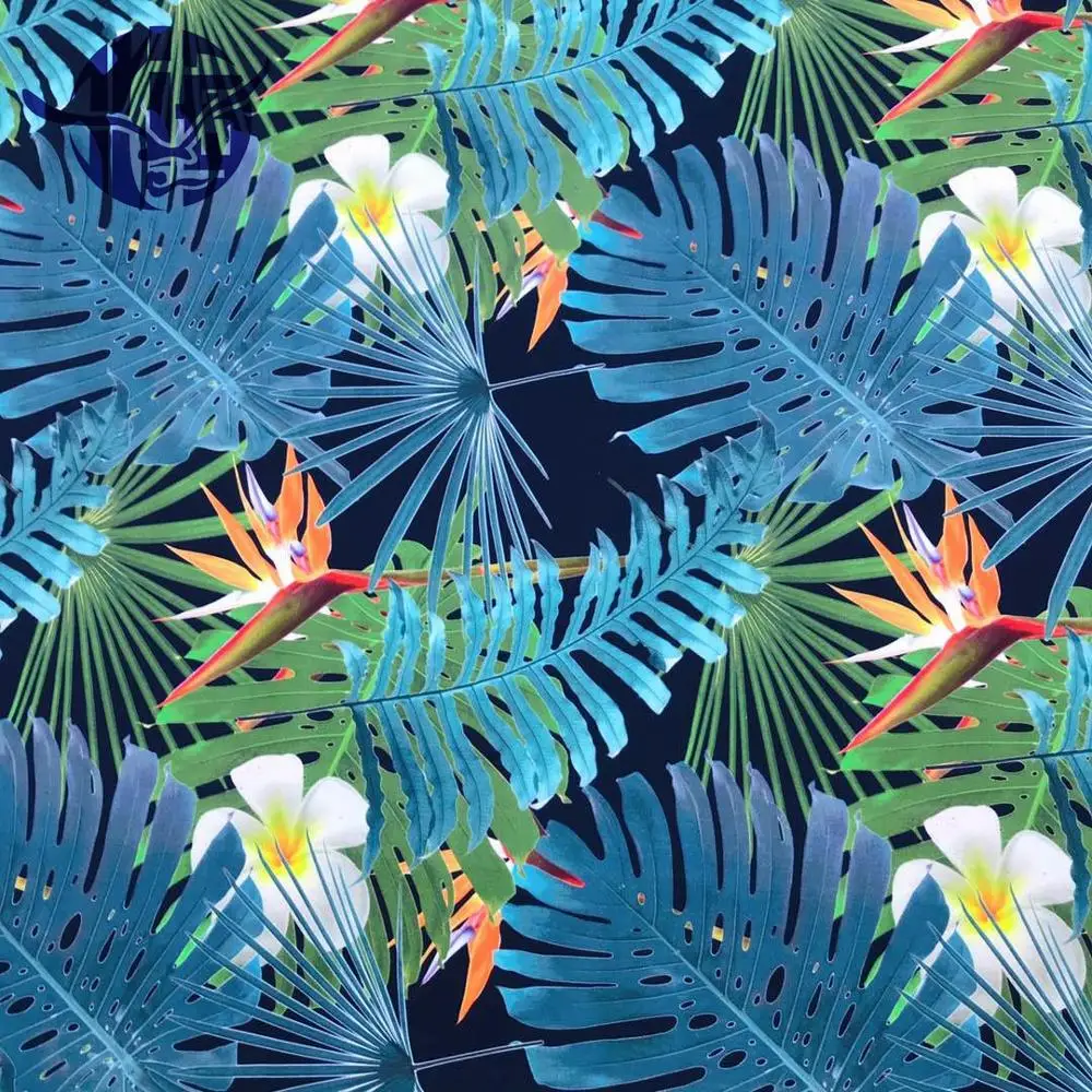 Wholesale New Design Digital Green Palm Leaf Print 100% Cotton  Poplin Fabric for Shirt and Dress