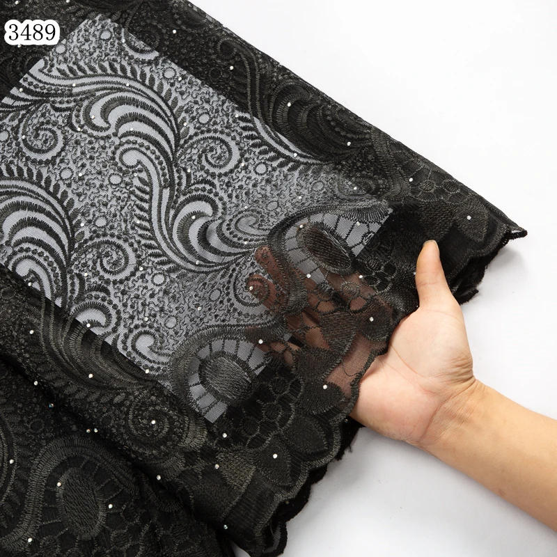 For Women Bridal Wedding Party Dresses Tulle Lace with Stones Crystal African Lace Fabric French Mesh Net 3489 Cheapest Black 50