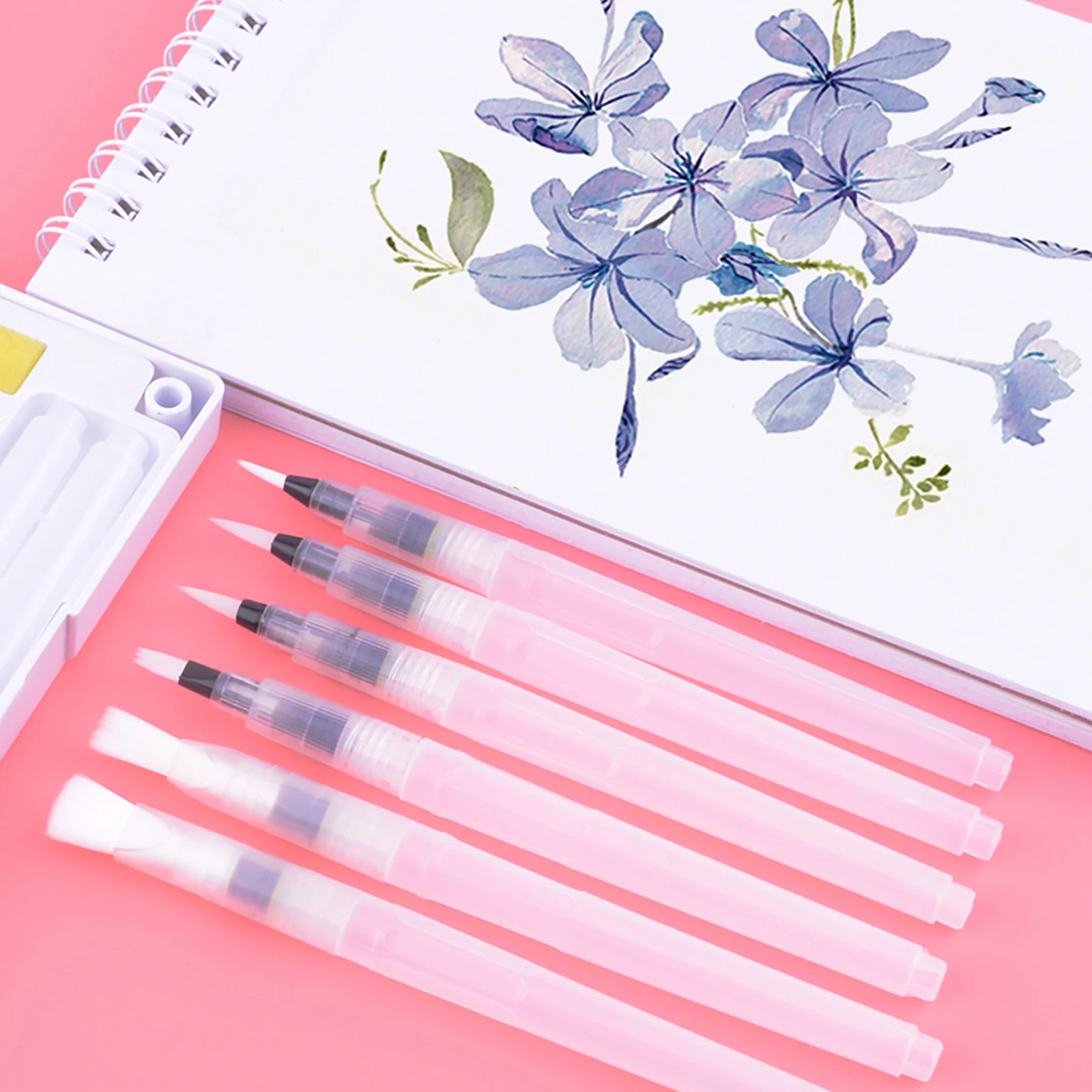 Eval 6Pcs Large Capacity Refillable Water Paint Brush Set Different Shape Soft Calligraphy Brush Drawing Pen Art Supplies